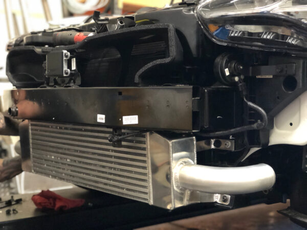 Kia Stinger GT High Performance Intercooler Installed with the Front Bumper Removed