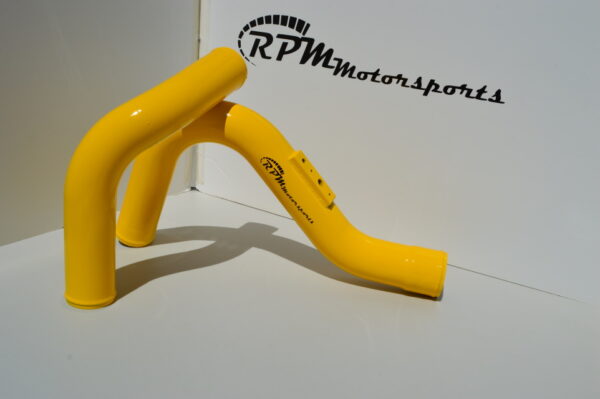 Upgraded Chargepipes for the Pontiac Solstice GXP and Saturn Sky Redline shown in Yellow.